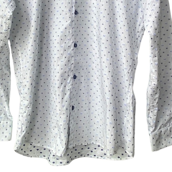 Jared Lang White Blue Textured Dress Causal Button Down Shirt - Picture 3 of 8